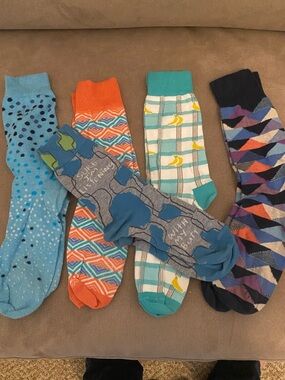Men's Assorted Patterned Crew Socks - Blue, Orange, Teal, Multi